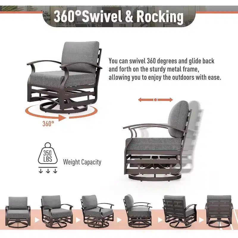 ALAULM 7-Seat Aluminum Patio Furniture Set, Modern Metal Outdoor Conversation Sets w/45in Propane Fire Pit Table