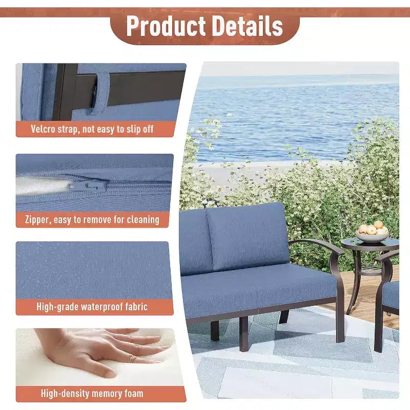 ALAULM 7-Seat Aluminum Patio Furniture Set, Modern Metal Outdoor Conversation Sets w/45in Propane Fire Pit Table