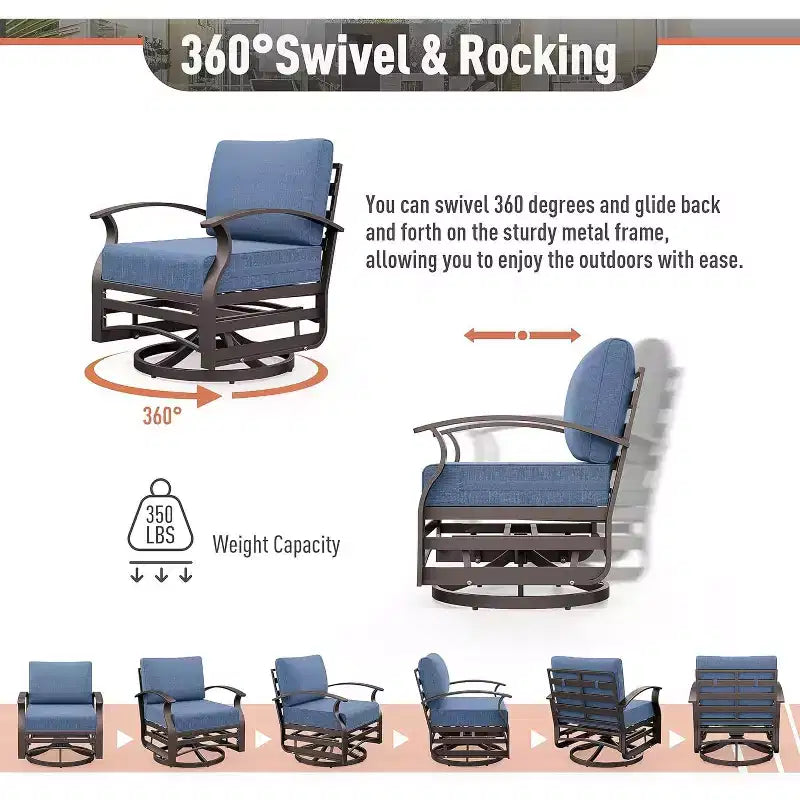 ALAULM 7-Seat Aluminum Patio Furniture Set, Modern Metal Outdoor Conversation Sets w/45in Propane Fire Pit Table