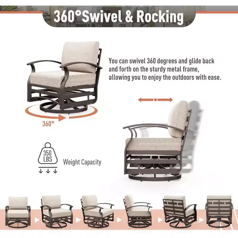 ALAULM 7-Seat Aluminum Patio Furniture Set, Modern Metal Outdoor Conversation Sets w/45in Propane Fire Pit Table