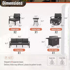 ALAULM 7-Seat Aluminum Patio Furniture Set, Modern Metal Outdoor Conversation Sets w/45in Propane Fire Pit Table