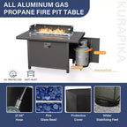 ALAULM 7-Seat Aluminum Patio Furniture Set, Modern Metal Outdoor Conversation Sets w/45in Propane Fire Pit Table