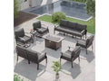 ALAULM Aluminum Patio Furniture Set 9-Seat Modern Metal Outdoor Conversation Sets w/45in Propane Fire Pit Table