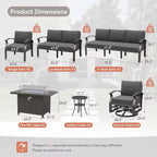 ALAULM Ensemble de mobilier de jardin en aluminium 9 places, salons de conversation d'extérieur modernes en métal avec table foyer au propane de 45 pouces