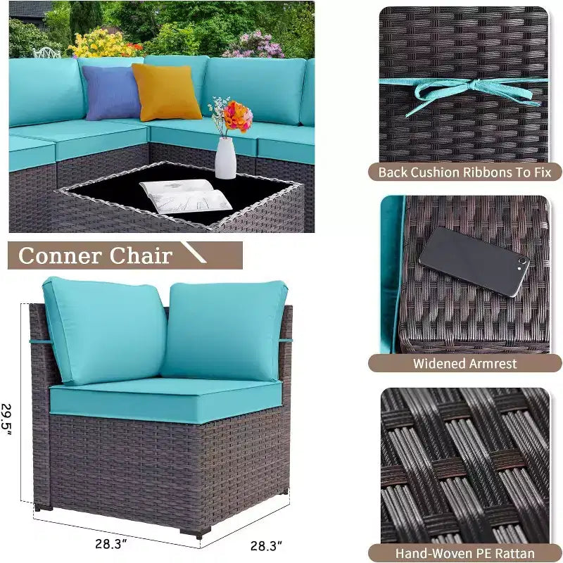 ALAULM 13 Pieces Patio Furniture Set, Rattan Wicker Outdoor Conversation Sets, Furniture Sectional Sofa Set