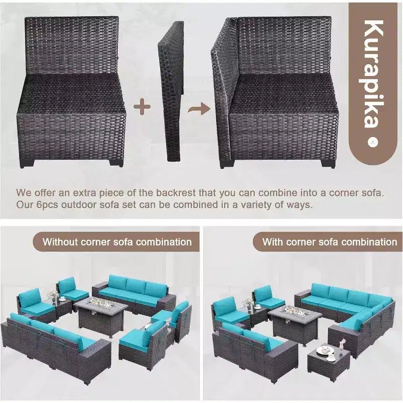 ALAULM 13 Pieces Patio Furniture Set, Rattan Wicker Outdoor Conversation Sets, Furniture Sectional Sofa Set