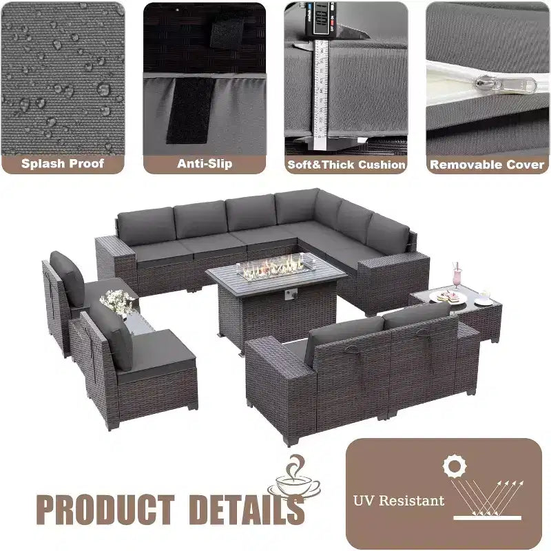 ALAULM 13 Pieces Patio Furniture Set, Rattan Wicker Outdoor Conversation Sets, Furniture Sectional Sofa Set