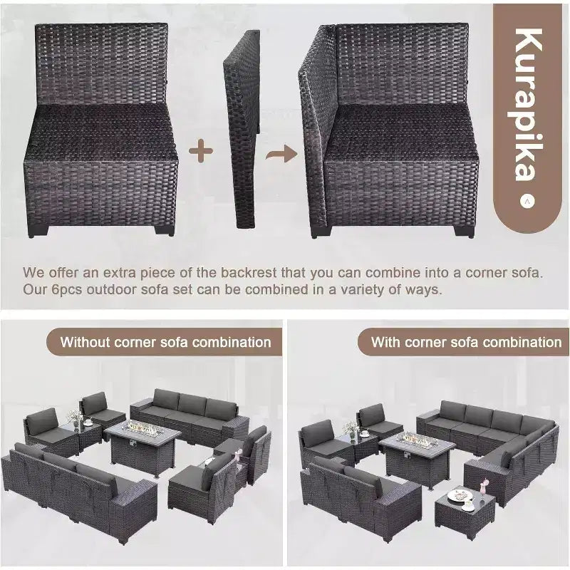 ALAULM 13 Pieces Patio Furniture Set, Rattan Wicker Outdoor Conversation Sets, Furniture Sectional Sofa Set