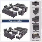 ALAULM 13 Pieces Patio Furniture Set, Rattan Wicker Outdoor Conversation Sets, Furniture Sectional Sofa Set