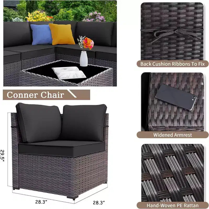 ALAULM 13 Pieces Patio Furniture Set, Rattan Wicker Outdoor Conversation Sets, Furniture Sectional Sofa Set