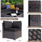 ALAULM 13 Pieces Patio Furniture Set, Rattan Wicker Outdoor Conversation Sets, Furniture Sectional Sofa Set