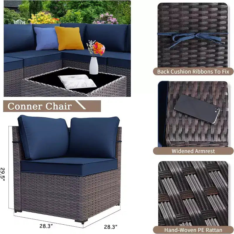 ALAULM 13 Pieces Patio Furniture Set, Rattan Wicker Outdoor Conversation Sets, Furniture Sectional Sofa Set