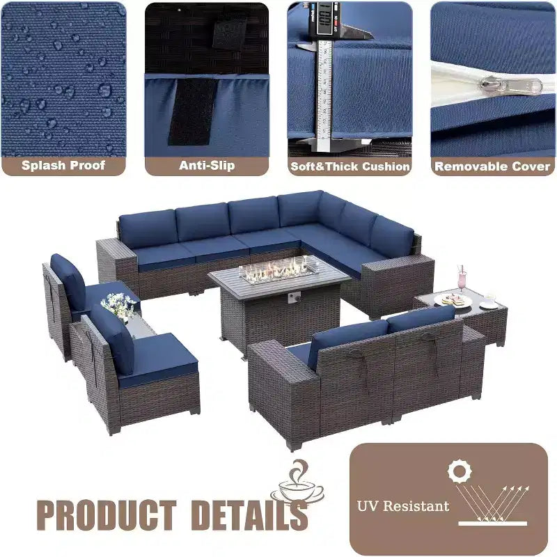 ALAULM 13 Pieces Patio Furniture Set, Rattan Wicker Outdoor Conversation Sets, Furniture Sectional Sofa Set