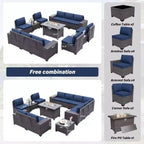 ALAULM 13 Pieces Patio Furniture Set, Rattan Wicker Outdoor Conversation Sets, Furniture Sectional Sofa Set