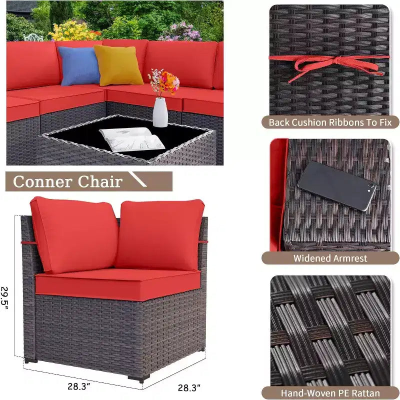ALAULM 13 Pieces Patio Furniture Set, Rattan Wicker Outdoor Conversation Sets, Furniture Sectional Sofa Set