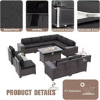 ALAULM 13 Pieces Patio Furniture Set, Rattan Wicker Outdoor Conversation Sets, Furniture Sectional Sofa Set