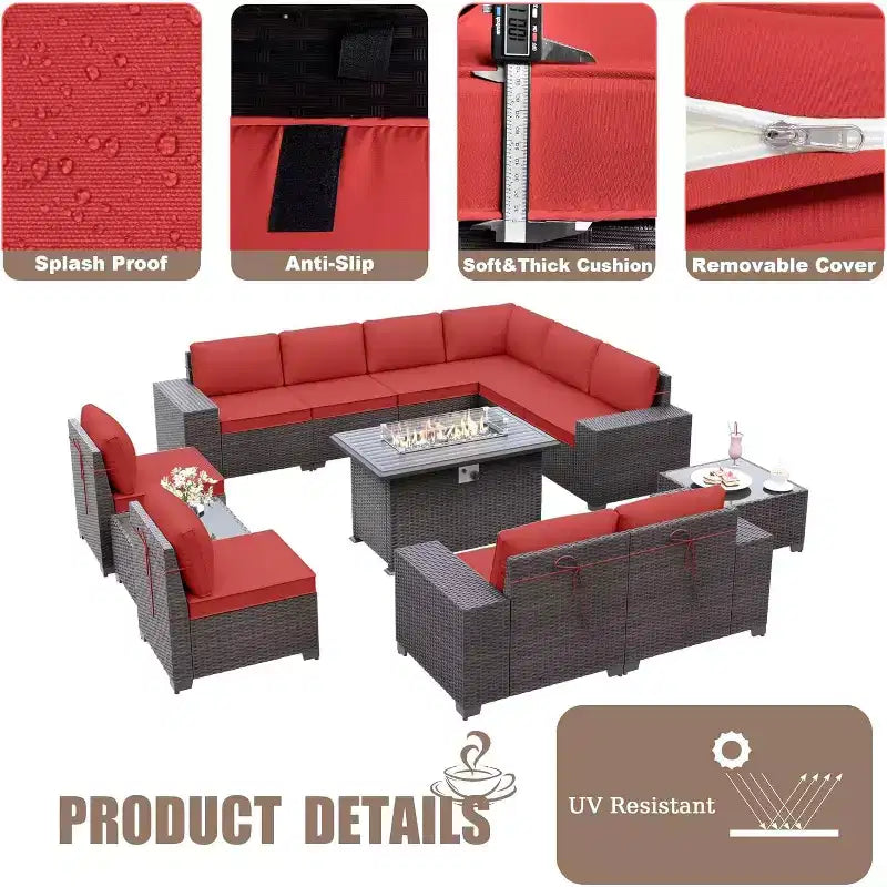 ALAULM 13 Pieces Patio Furniture Set, Rattan Wicker Outdoor Conversation Sets, Furniture Sectional Sofa Set
