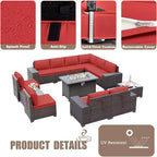 ALAULM 13 Pieces Patio Furniture Set, Rattan Wicker Outdoor Conversation Sets, Furniture Sectional Sofa Set