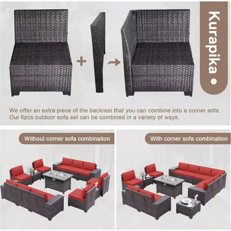 ALAULM 13 Pieces Patio Furniture Set, Rattan Wicker Outdoor Conversation Sets, Furniture Sectional Sofa Set