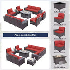ALAULM 13 Pieces Patio Furniture Set, Rattan Wicker Outdoor Conversation Sets, Furniture Sectional Sofa Set