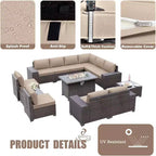ALAULM 13 Pieces Patio Furniture Set, Rattan Wicker Outdoor Conversation Sets, Furniture Sectional Sofa Set