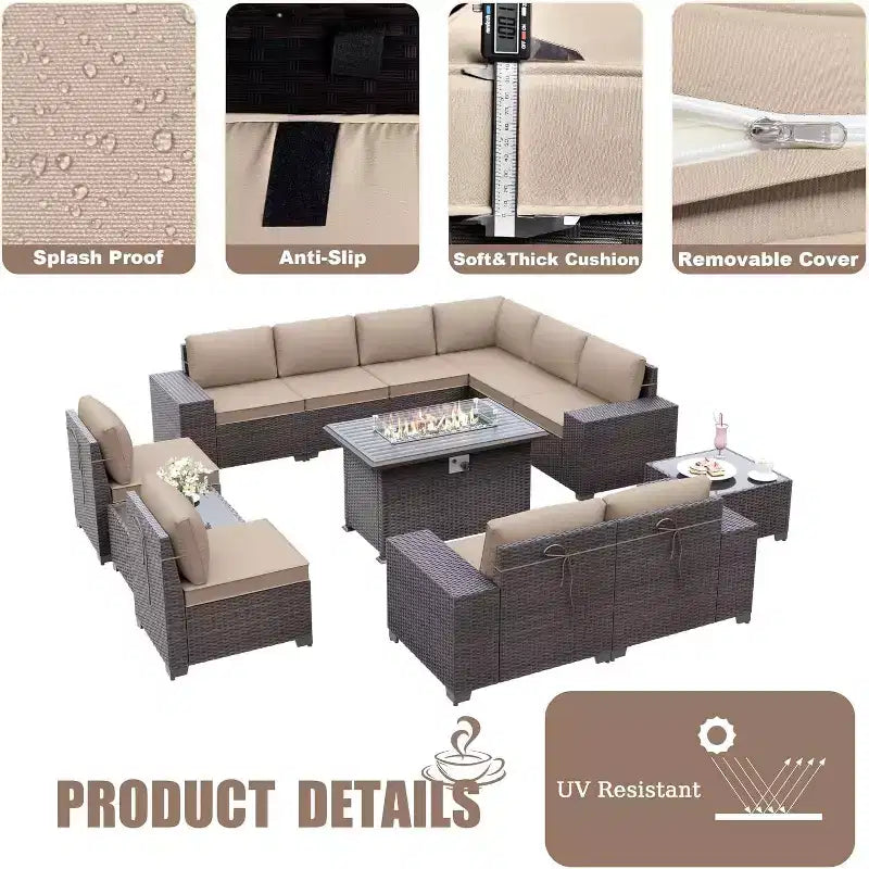 ALAULM 13 Pieces Patio Furniture Set, Rattan Wicker Outdoor Conversation Sets, Furniture Sectional Sofa Set