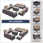 ALAULM 13 Pieces Patio Furniture Set, Rattan Wicker Outdoor Conversation Sets, Furniture Sectional Sofa Set