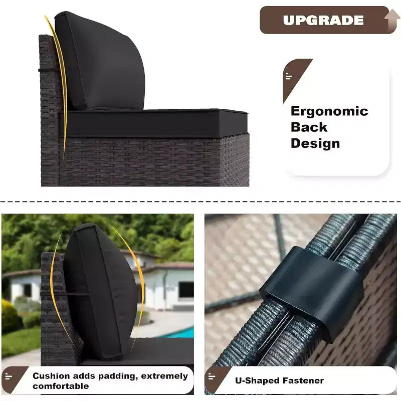 ALAULM 13 Pieces Patio Furniture Set, Rattan Wicker Outdoor Conversation Sets, Furniture Sectional Sofa Set