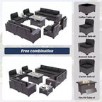 ALAULM 13 Pieces Patio Furniture Set, Rattan Wicker Outdoor Conversation Sets, Furniture Sectional Sofa Set