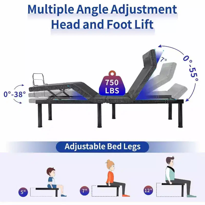 Dyonery Adjustable Beds with 12 Gel Memory Foam Mattress Smart APP Control Massage