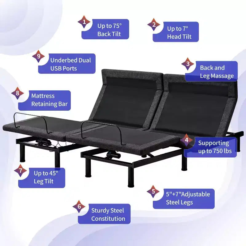 Dyonery Adjustable Beds with 12 Gel Memory Foam Mattress Smart APP Control Massage