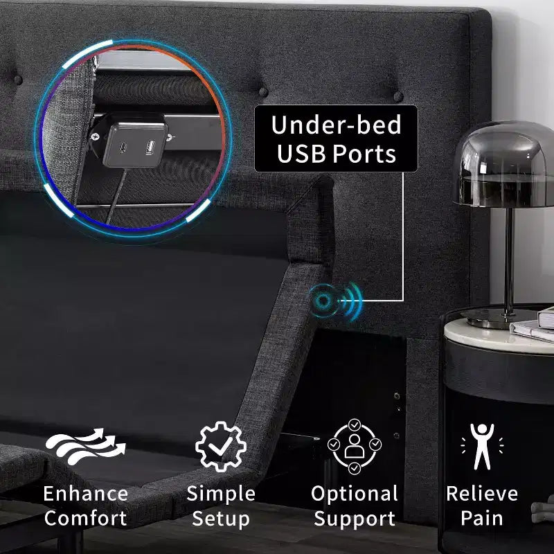Dyonery Adjustable Beds with 12 Gel Memory Foam Mattress Smart APP Control Massage