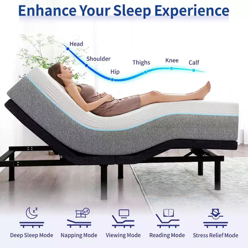Dyonery Adjustable Beds with 12 Gel Memory Foam Mattress Smart APP Control Massage