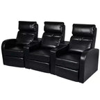 vidaXL 3-Seater Home Theater Recliner Sofa with Built-in Cup Holder - Black