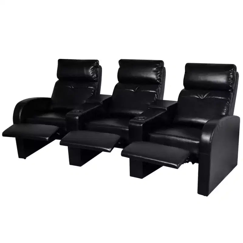 vidaXL 3-Seater Home Theater Recliner Sofa with Built-in Cup Holder - Black