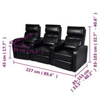 vidaXL 3-Seater Home Theater Recliner Sofa with Built-in Cup Holder - Black