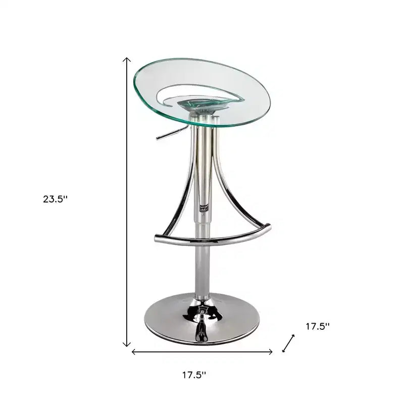 HomeRoots Clear and Silver Metal and Heavy Duty Plastic Low Back Adjustable Height Bar Chair