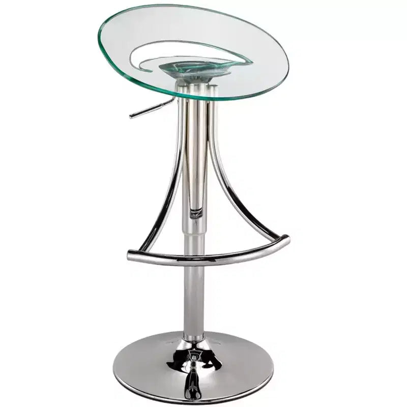 HomeRoots Clear and Silver Metal and Heavy Duty Plastic Low Back Adjustable Height Bar Chair
