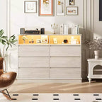 Acekool 6-Drawer Dresser with LED Lights & Charging Station, Modern Wide Storage Chest for Bedroom & Living Room
