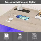 Acekool 6-Drawer Dresser with LED Lights & Charging Station, Modern Wide Storage Chest for Bedroom & Living Room