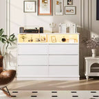 Acekool 6-Drawer Dresser with LED Lights & Charging Station, Modern Wide Storage Chest for Bedroom & Living Room