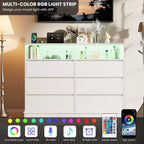 Acekool 6-Drawer Dresser with LED Lights & Charging Station, Modern Wide Storage Chest for Bedroom & Living Room