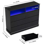Acekool 6-Drawer Dresser with LED Lights & Charging Station, Modern Wide Storage Chest for Bedroom & Living Room