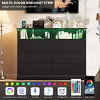 Acekool 6-Drawer Dresser with LED Lights & Charging Station, Modern Wide Storage Chest for Bedroom & Living Room