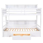 Okak Twin Size Multifunction Bunk Bed with Built-in Shelves Loft Bed with Storage Drawer Solid Wood for Kids Teens, Easy Assemble