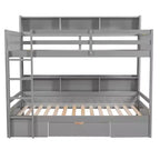 Okak Twin Size Multifunction Bunk Bed with Built-in Shelves Loft Bed with Storage Drawer Solid Wood for Kids Teens, Easy Assemble