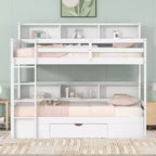 Okak Twin Size Multifunction Bunk Bed with Built-in Shelves Loft Bed with Storage Drawer Solid Wood for Kids Teens, Easy Assemble