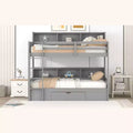 Okak Twin Size Multifunction Bunk Bed with Built-in Shelves Loft Bed with Storage Drawer Solid Wood for Kids Teens, Easy Assemble