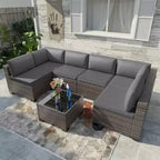 Ensemble de meubles de patio ALAULM 7 pièces Sectionnel extérieur en rotin PE Canapé brun Ensemble de conversation en osier manuel pour patio