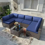 Ensemble de meubles de patio ALAULM 7 pièces Sectionnel extérieur en rotin PE Canapé brun Ensemble de conversation en osier manuel pour patio